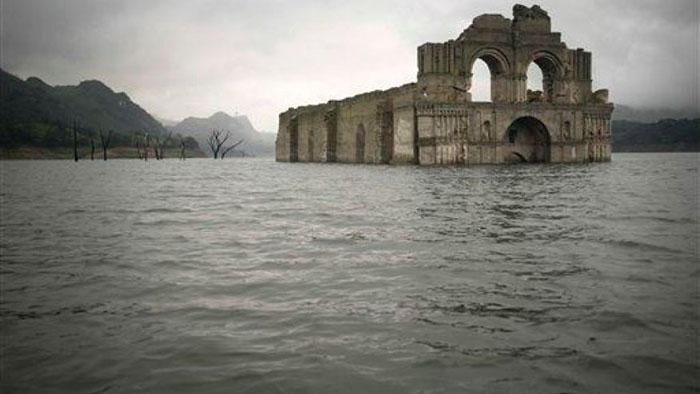 Water level drops and 400-year-old church emerges